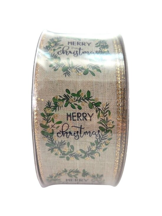 Member's Mark Other - Members Mark Christmas Ribbon 2.5" 50 Yard Wired Edge Burlap Green Wreath